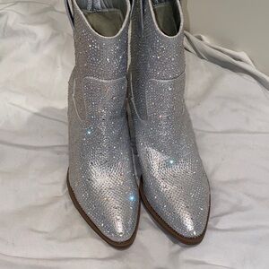 Shimmering Silver rhinestones Ankle Booties